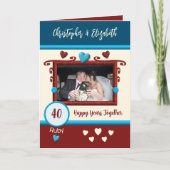 Ruby 40ste verjaardag voegt blauwe fotonamen toe kaart (Voorkant)