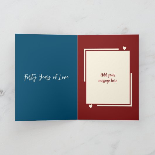 Ruby 40ste verjaardag voegt blauwe fotonamen toe kaart (Binnen)