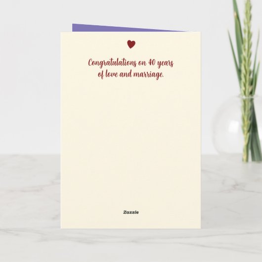 Ruby 40ste verjaardag voegt foto's paars toe kaart (Achterkant)