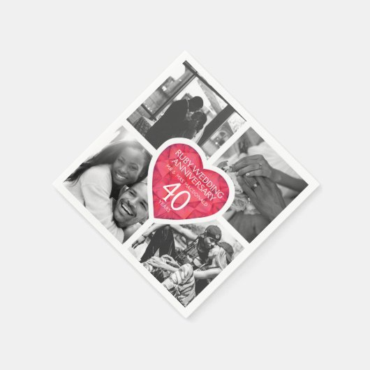 Ruby 40th bruiloft Jubileum hart vier foto's Servet (Hoek)