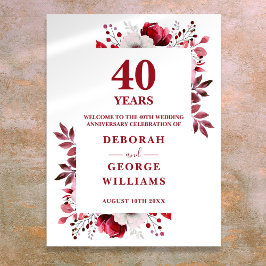 Ruby 40th Elegant Wedding Jubileum Welkomstbord Poster