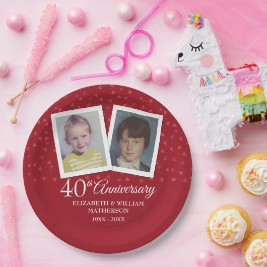 Ruby 40th huwelijksjubileum 2 foto papieren bordje (Feest)