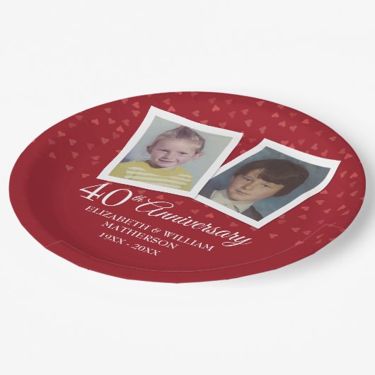 Ruby 40th huwelijksjubileum 2 foto papieren bordje (Gekanteld)