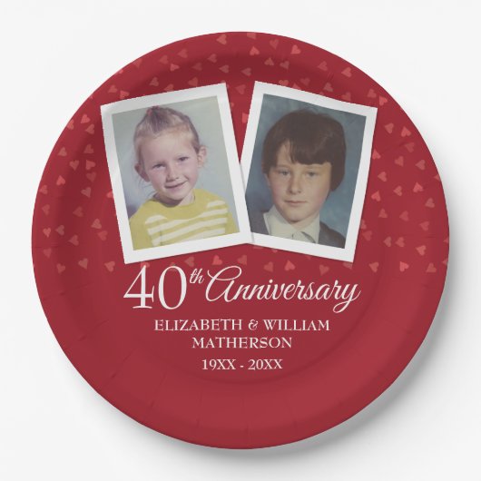 Ruby 40th huwelijksjubileum 2 foto papieren bordje (Voorkant)