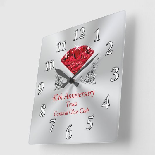 Ruby 40th Jubileum Clock Vierkante Klok (Hoek)