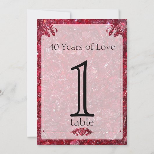 Ruby 40th Jubileum Table Number Kaart (Voorkant)