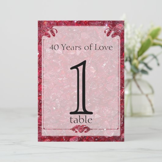 Ruby 40th Jubileum Table Number Kaart (Staand voorkant)