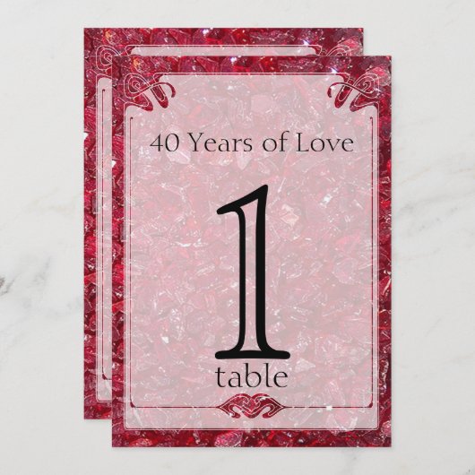 Ruby 40th Jubileum Table Number Kaart (Voorkant / Achterkant)