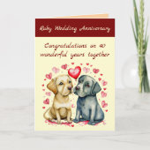 Ruby 40th wedding anniversary yellow dogs card kaart (Voorkant)