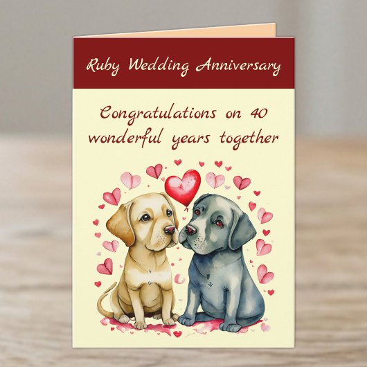 Ruby 40th wedding anniversary yellow dogs card kaart
