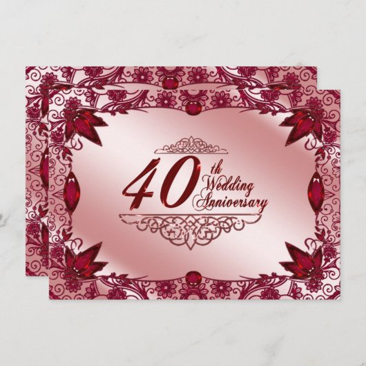 Ruby 40th Wedding Jubileum 4.5x6.25 Uitnodiging (Voorkant / Achterkant)