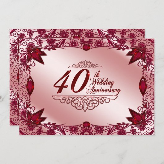 Ruby 40th Wedding Jubileum 5x7 Uitnodiging (Voorkant / Achterkant)