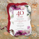 Ruby 40th Wedding Jubileum Elegant Floral Kaart<br><div class="desc">Deze botanische uitnodiging ter gelegenheid van de 40ste huwelijksdag met delicate waterverf leugens kan gepersonaliseerd worden met je speciale informatie over de verjaardag van de roofdieren. Ontworpen door: Thisnotme©</div>