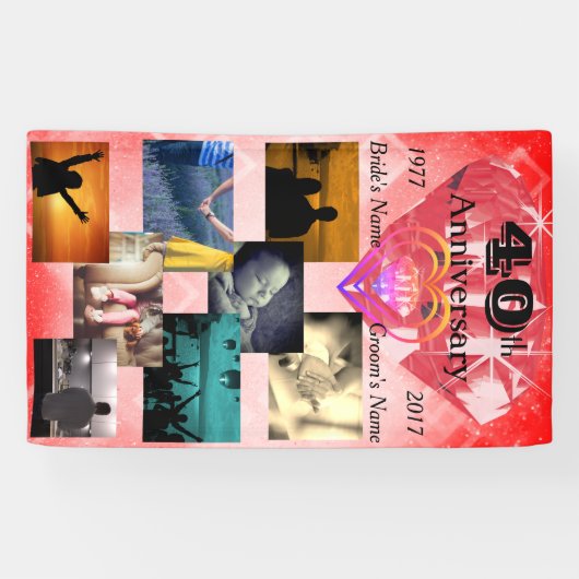 Ruby 40th Wedding Jubileum Gepersonaliseerde foto Spandoek (Horizontaal)