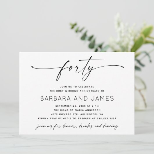 Ruby 40th Wedding Jubileum | minimalistisch modern Kaart (Staand voorkant)