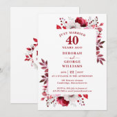 Ruby 40th Wedding Jubileum Monogram Bloemen Kaart (Voorkant / Achterkant)