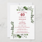 Ruby 40th Wedding Jubileum Monogram Bloemen Kaart (Voorkant)