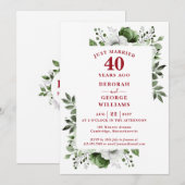 Ruby 40th Wedding Jubileum Monogram Bloemen Kaart (Voorkant / Achterkant)