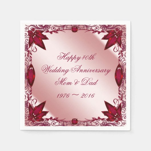 Ruby 40th Wedding Jubileum Paper Napkins Servetten (Voorkant)