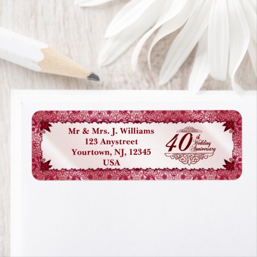 Ruby 40th Wedding Jubileum Return Address Label (Insitu)