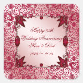 Ruby 40th Wedding Jubileum Square Sticker (Voorkant)