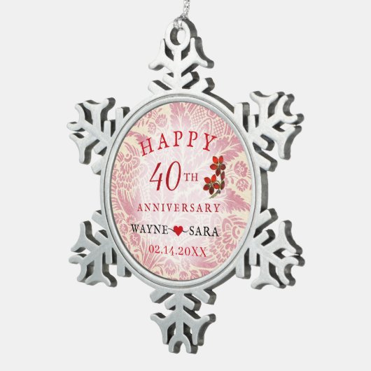 Ruby 40th Wedding Jubileum Tin Sneeuwvlok Ornament (Rechts)