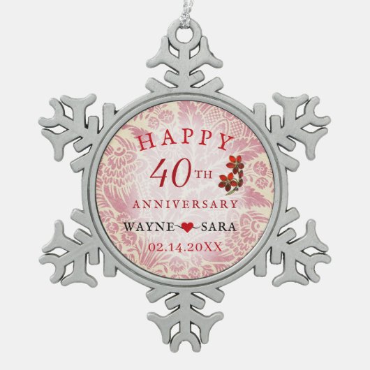 Ruby 40th Wedding Jubileum Tin Sneeuwvlok Ornament (Voorkant)