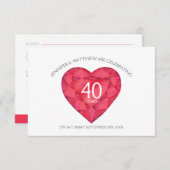 Ruby 40th Wedding Jubileum waterverf hart RSVP Kaartje (Voorkant / Achterkant)