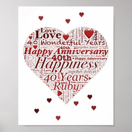 Ruby 40th Wedding Jubileum Word Art Print