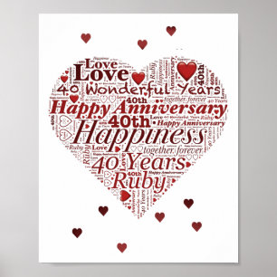 Ruby 40th Wedding Jubileum Word Art Print