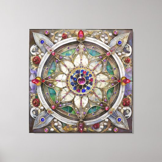 Ruby, Amethist, Sapphire en Pearl, Mandala Canvas Afdruk (Voorkant)