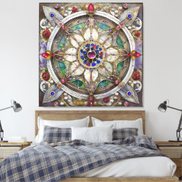 Ruby, Amethist, Sapphire en Pearl, Mandala Canvas Afdruk