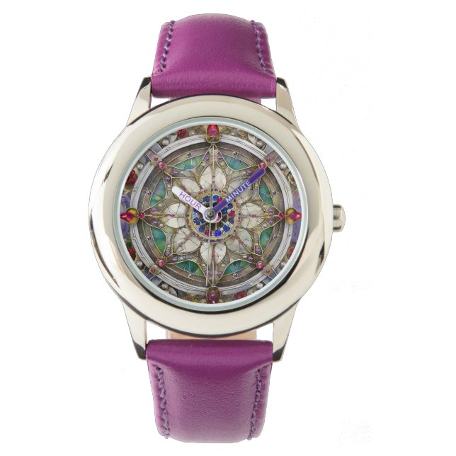 Ruby, Amethist, Sapphire en Pearl, Mandala Horloge (Voorkant)