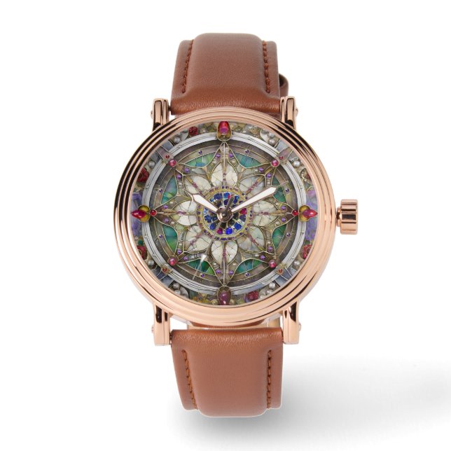 Ruby, Amethist, Sapphire en Pearl, Mandala Horloge (Voorkant)