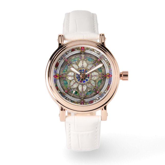 Ruby, Amethist, Sapphire en Pearl, Mandala Horloge (Voorkant)
