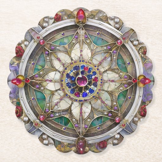 Ruby, Amethist, Sapphire en Pearl, Mandala Kartonnen Onderzetters (Voorkant)