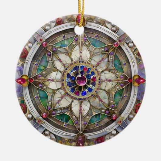 Ruby, Amethist, Sapphire en Pearl, Mandala Keramisch Ornament (Voorkant)