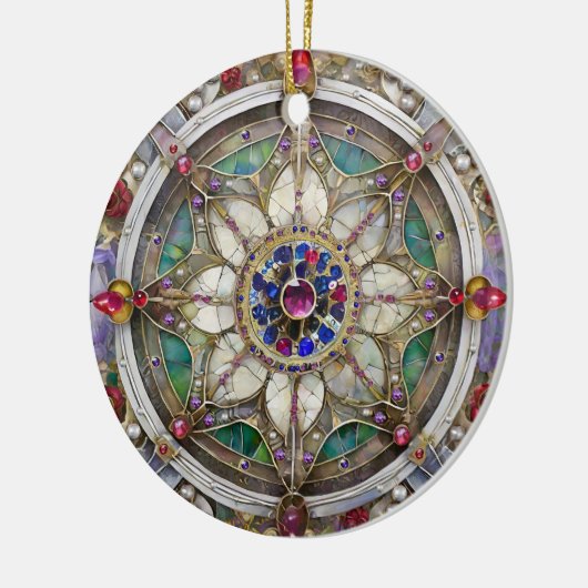 Ruby, Amethist, Sapphire en Pearl, Mandala Keramisch Ornament (Links)