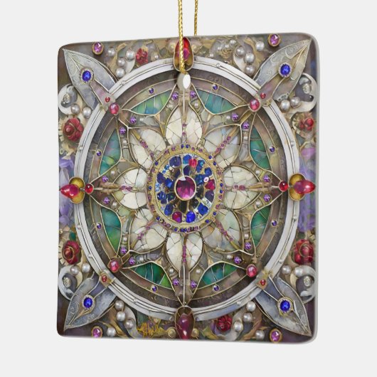 Ruby, Amethist, Sapphire en Pearl, Mandala Keramisch Ornament (Links)