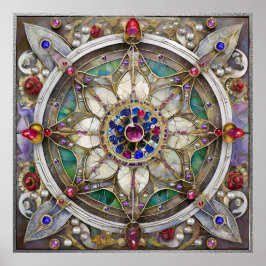 Ruby, Amethist, Sapphire en Pearl, Mandala Poster