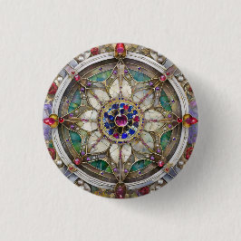 Ruby, Amethist, Sapphire en Pearl, Mandala Ronde Button 3,2 Cm