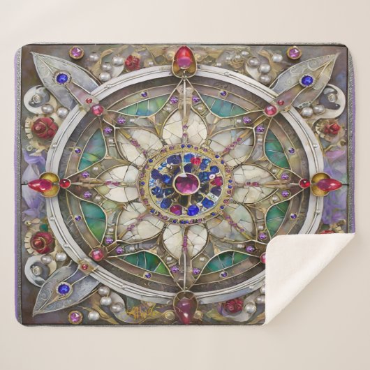 Ruby, Amethist, Sapphire en Pearl, Mandala Sherpa Deken (Voorkant (horizontaal))