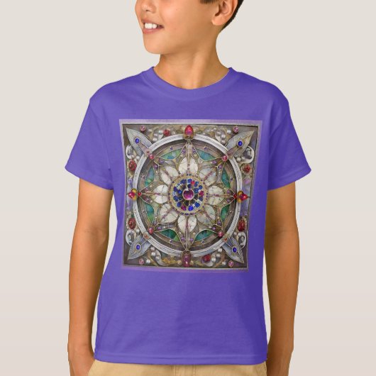 Ruby, Amethist, Sapphire en Pearl, Mandala T-shirt (Voorkant)