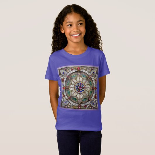 Ruby, Amethist, Sapphire en Pearl, Mandala T-shirt (Voorkant volledig)
