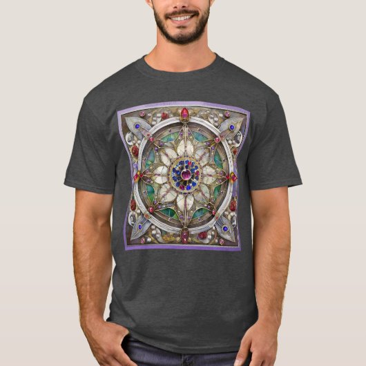 Ruby, Amethist, Sapphire en Pearl, Mandala T-shirt (Voorkant)
