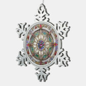 Ruby, Amethist, Sapphire en Pearl, Mandala Tin Sneeuwvlok Ornament (Rechts)