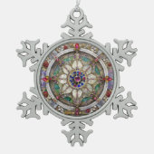 Ruby, Amethist, Sapphire en Pearl, Mandala Tin Sneeuwvlok Ornament (Voorkant)