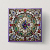 Ruby, Amethist, Sapphire en Pearl, Mandala Vierkante Button 5,1 Cm (Voorkant)