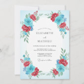 Ruby Azure Ranunculus Eucalyptus Bruiloft Kaart (Voorkant)