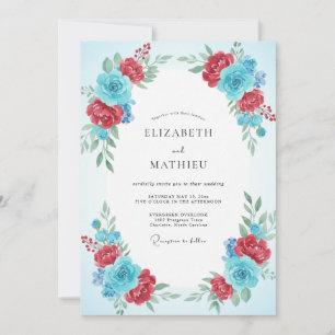 Ruby Azure Ranunculus Eucalyptus Bruiloft Kaart